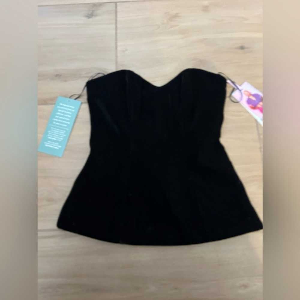 NEW Johnny Wujek Black Velvet Strapless Corset Bustier Top Formal Holiday 1 $69